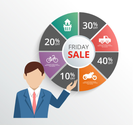 BUSINESS MAN AND FRIDAY SALES CHART VECTOR MATERIAL